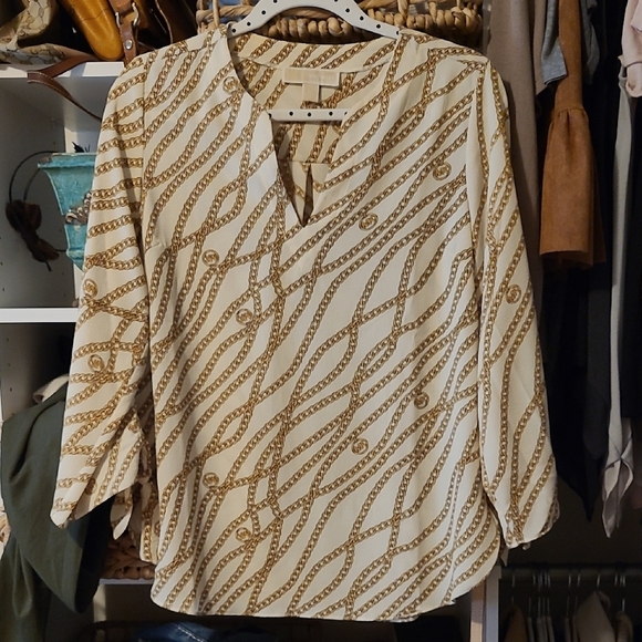MICHAEL Michael Kors Tops - MICHAEL Michael Kors Chain Pattern Blouse - Cream and Brown​